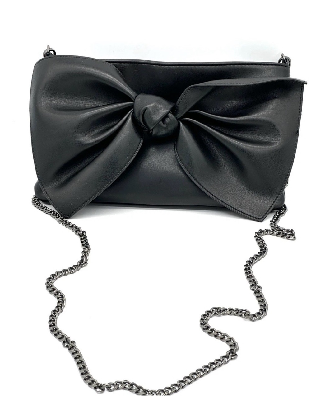 Black Evening Envelope Clutch Bag Large Puffy Bow Accent Convertible Chain
